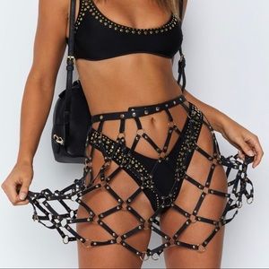 Eclat Faux Leather Chain Skirt in Black & Gold